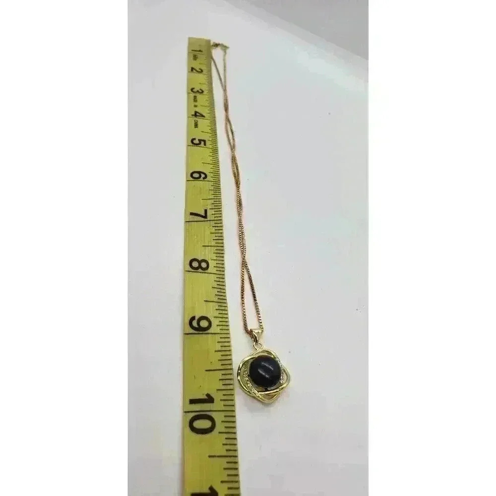 Large Black Pearl Necklace 18K Gold GP Genuine Pendant CZ Accent Box Chain - Picture 4 of 10